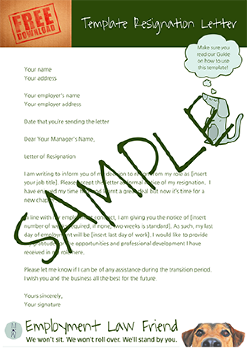 Example Resignation Letter from Employment Law Friend